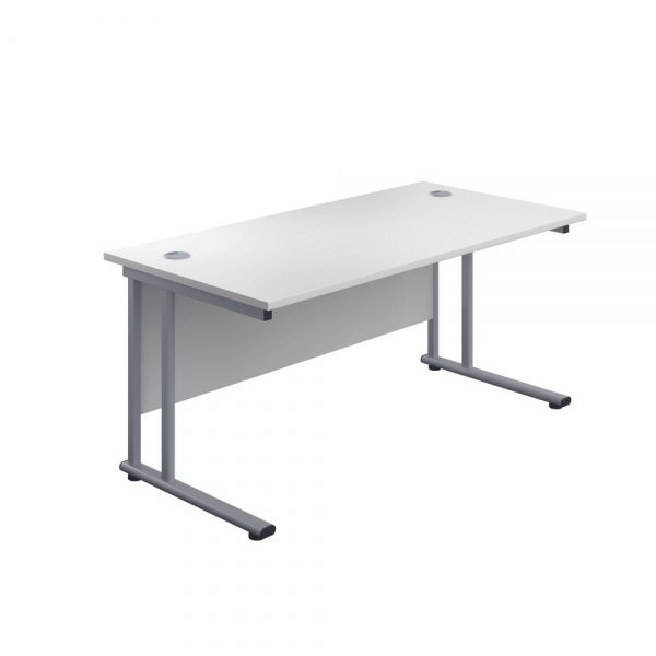 Jemini Rectangular Cantilever Desk 1400x800x730mm White/Silver KF806950 Office Plus #1 in Swords, Dublin, Ireland