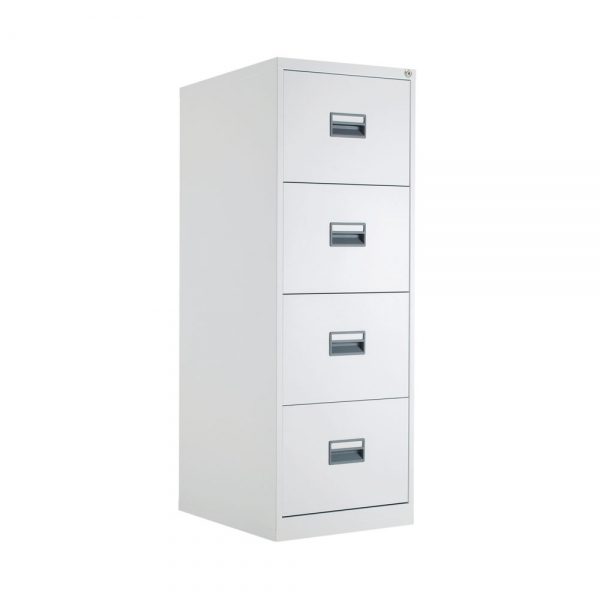 Talos 4 Drawer Filing Cabinet 465x620x1300mm White KF78773 Talos 4 Drawer Filing Cabinet 465x620x1300mm White KF78773 With drawers that are 100% extendable for full access to the contents, these 4 drawer filing cabinets have a fully welded construction and lockable doors for use in virtually any environment. Suitable for use with both A4 and Foolscap files, the unit also benefits from an anti-tilt system that only allows one drawer to be opened at a time and has plastic inset drawer handles incorporating a card holder for easy identification and labelling. Each drawer has a weight capacity of 40kg. Contents not included. Fully welded construction and epoxy powder coated finish Drawers are 100% extendable for full access and extra capacity Suitable for use with both A4 and Foolscap suspension files Lockable for added security Integrated anti-tilt system; allows only one drawer to be opened at a time Plastic inset drawer handles incorporating a card holder for easy identification and labelling Dimensions: W465 x D620 x H1300mm Colour: White #1 in Swords, Dublin, Ireland.